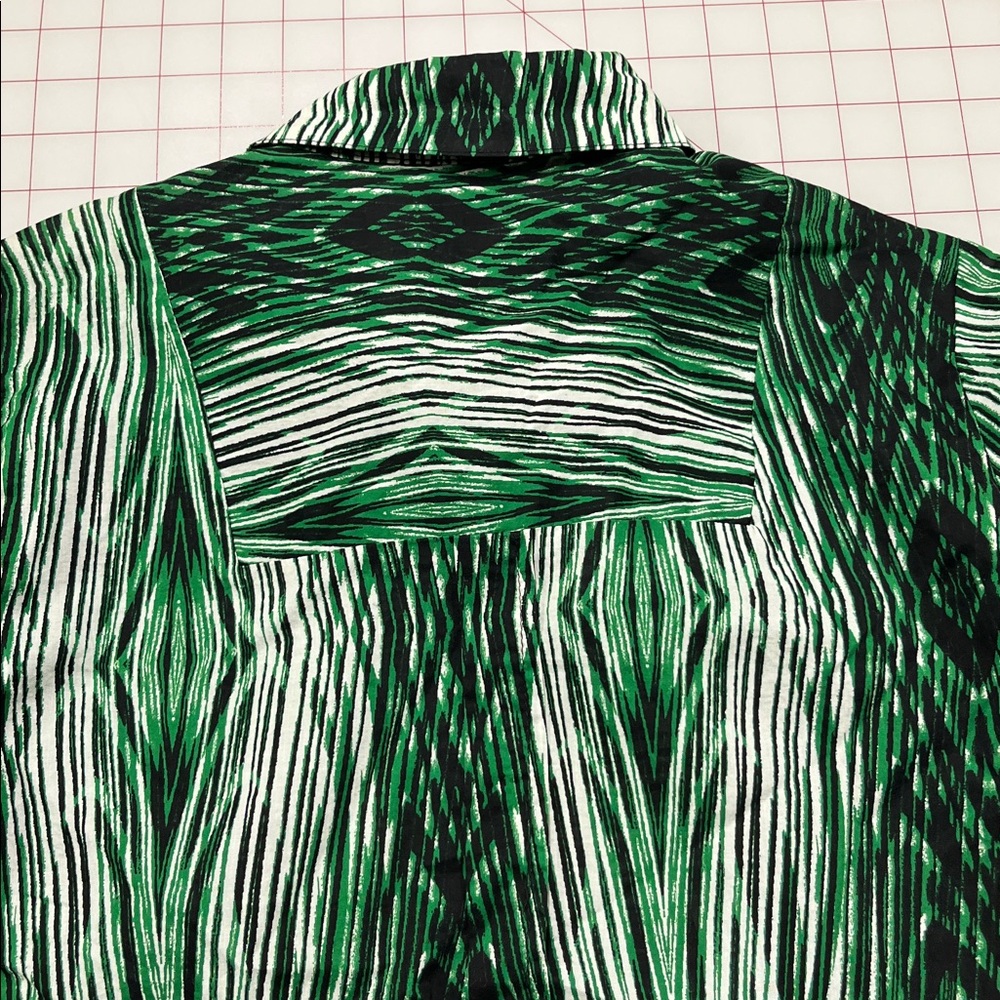 DEREK LAM FOR DESIGN NATION Career Preppy Green Woodgrain Cotton Shirtdress S - Picture 8 of 16